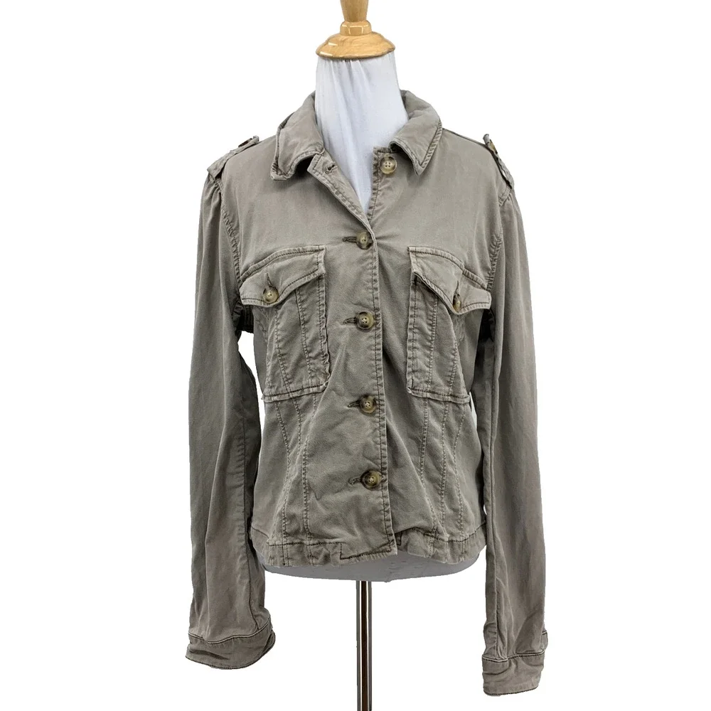 Paige Jacket Womens M Medium Moss Vintage Taupe Pacey Utility Button Up Cropped